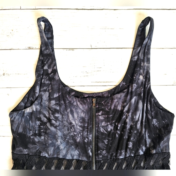 EMPYRE ZUMIEZ Skater Black & Gray Tie Dye Lace Tank Soft Midi Dress Zip up Back - Picture 6 of 10